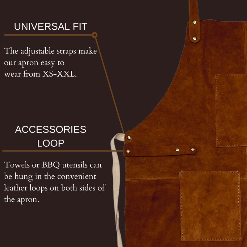 RUSTIC TOWN Leather Grill Work Apron with Tool Pockets ~ Adjustable up to XXL for Men & Women ~ Shop Apron Leather Tool Apron (Tan) - Image 5